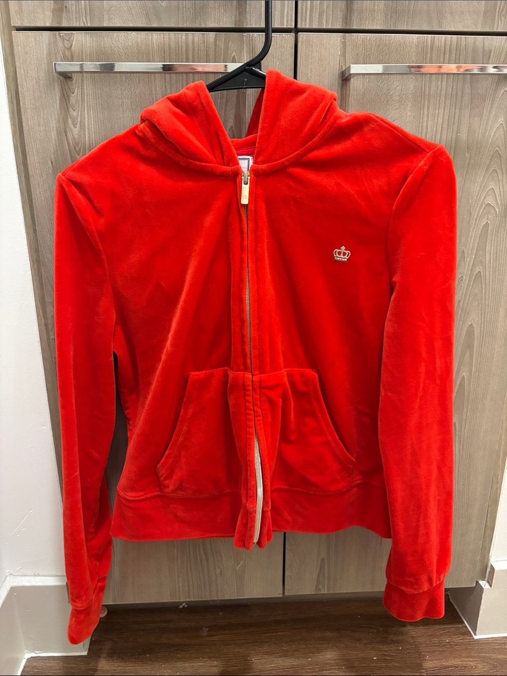 Juicy Couture Red Plush Hooded Zip Jacket Size Small